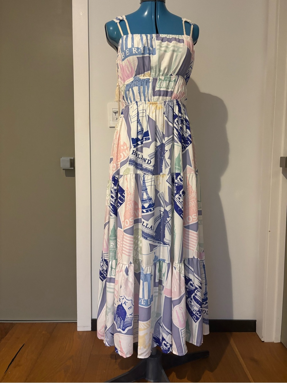 NWT Prosperina Adair Passport Print Blue Midi Dress M